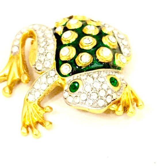 Vintage 1980s Frog Brooch Enamel and Crystals - Picture 6 of 7